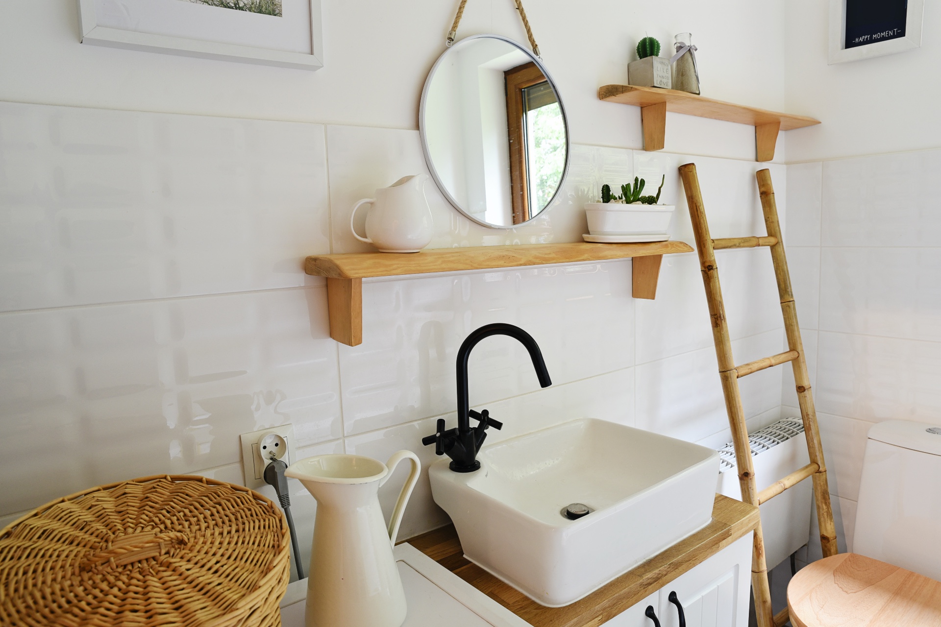 vintage bathroom with sink and shelves