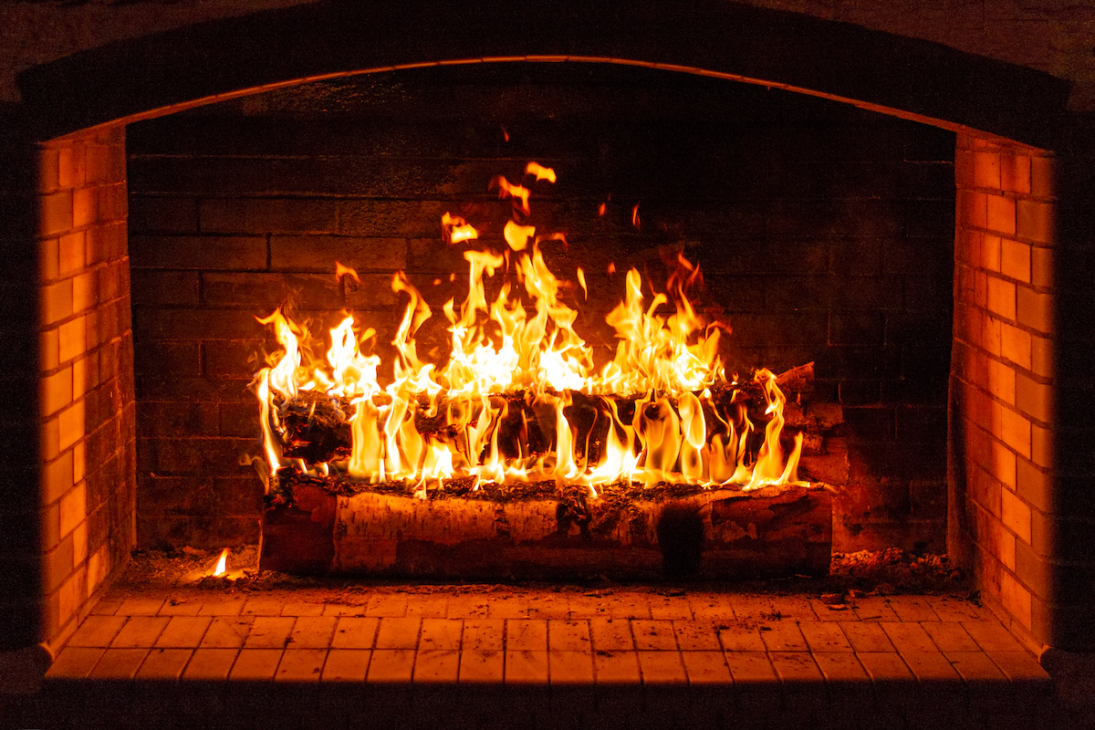 fire burning in fireplace