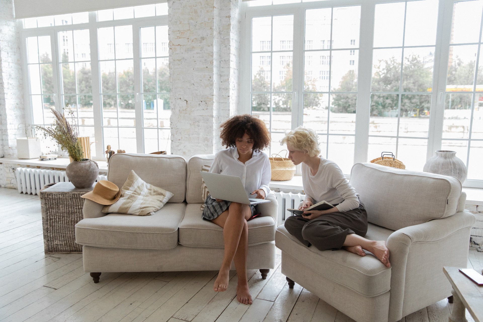 living room with low windows