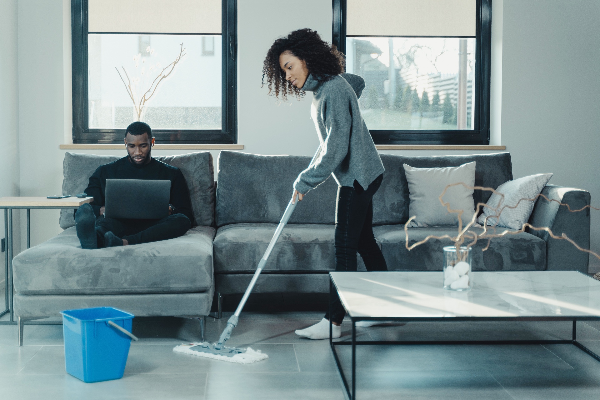 woman cleaning the floor