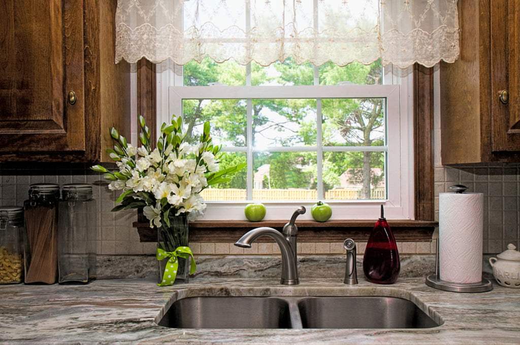 sheer valance above kitchen window