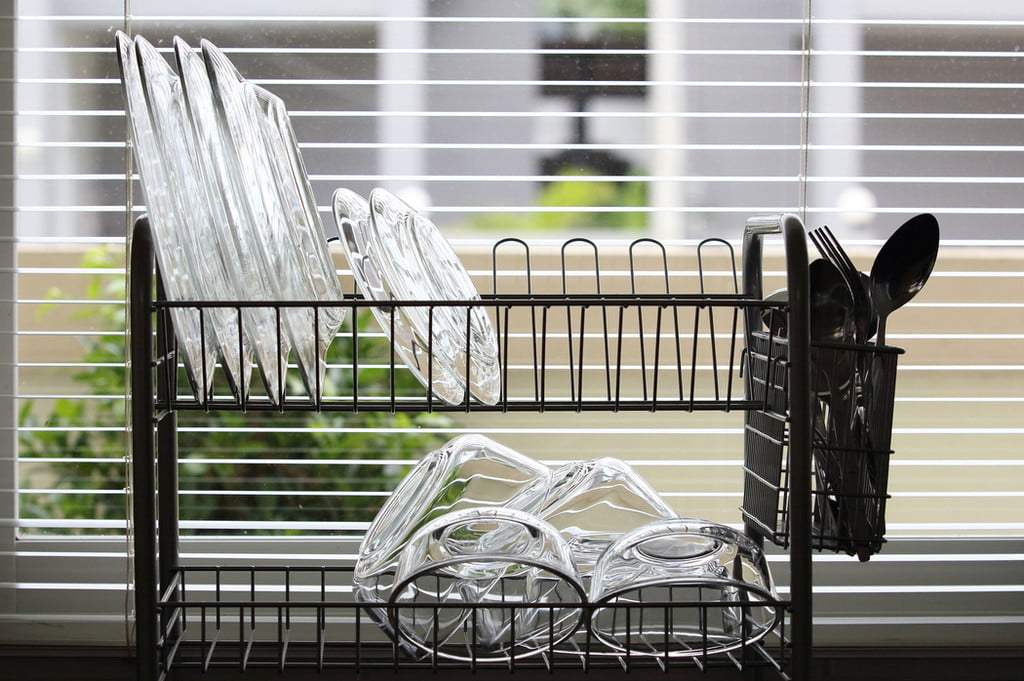 dishes drying on dish rack