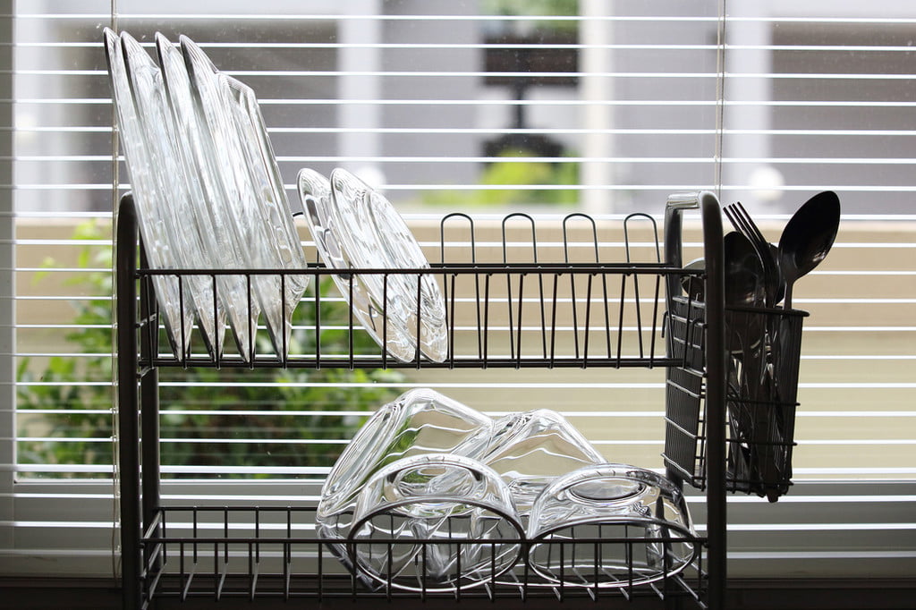 dishes drying on dish rack