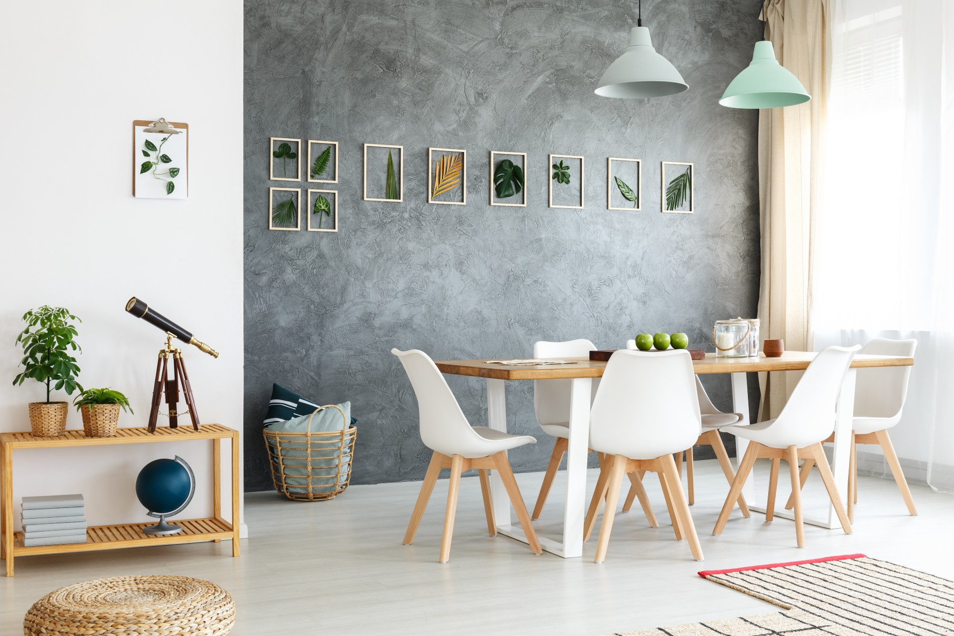 dining room with narrow table