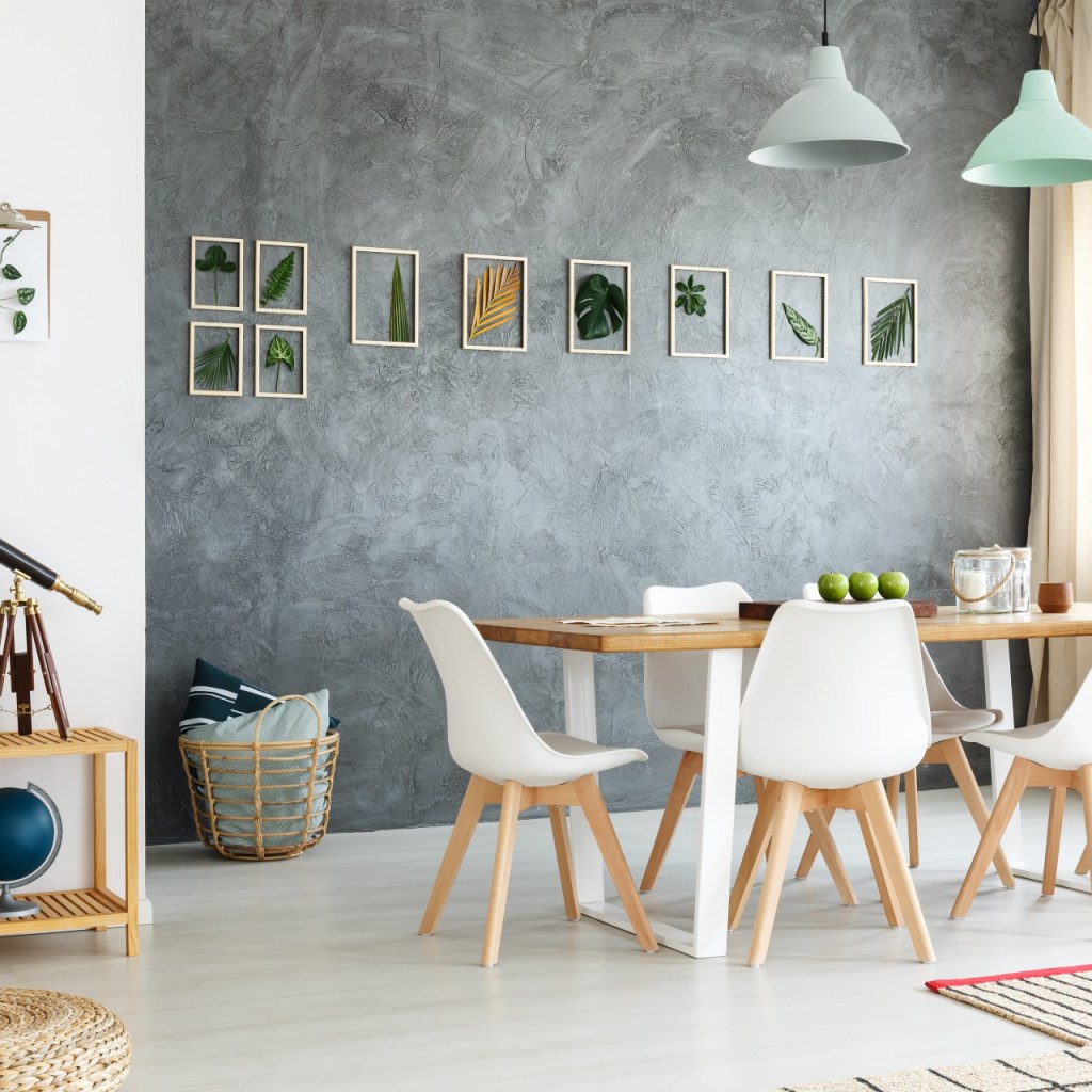 dining room with narrow table