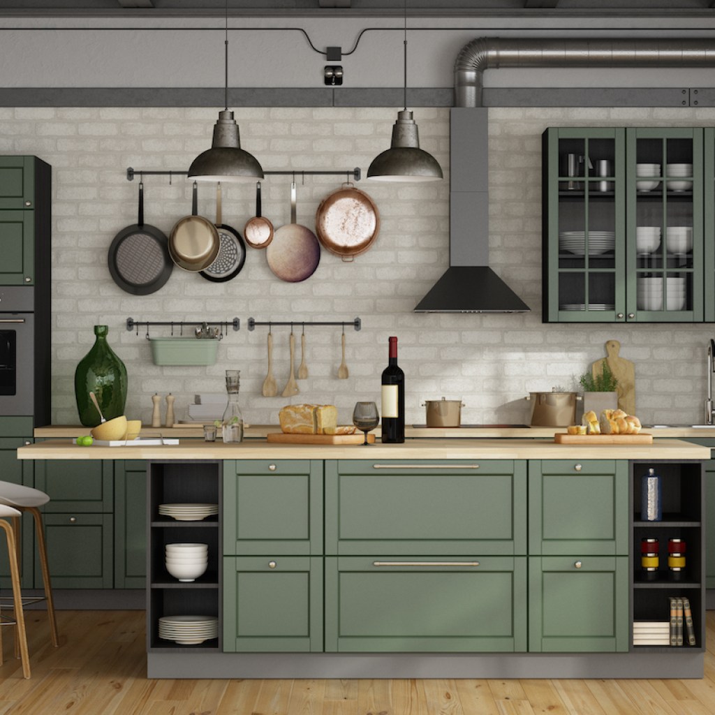 green kitchen cabinets