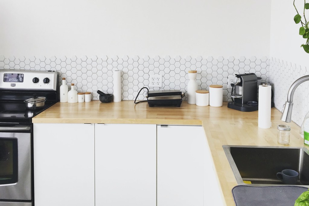 cluttered kitchen counter