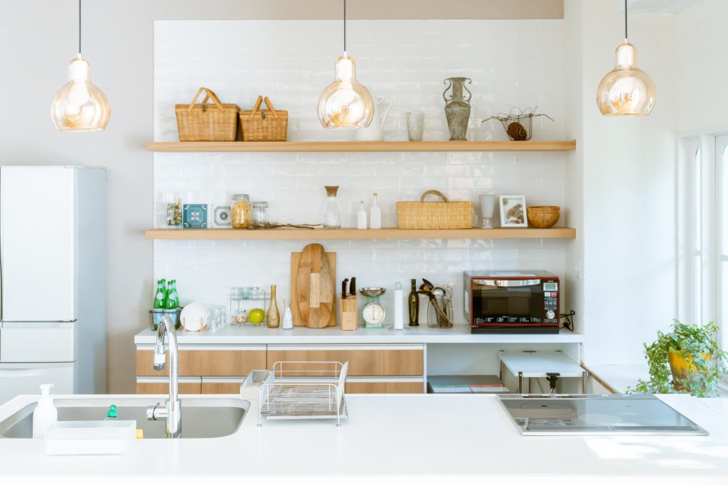 Open shelving in kitchen for organization
