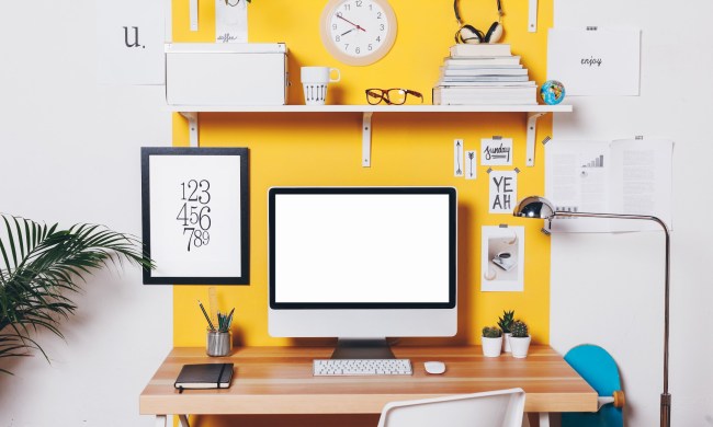 Colorful and fun yellow wall home office