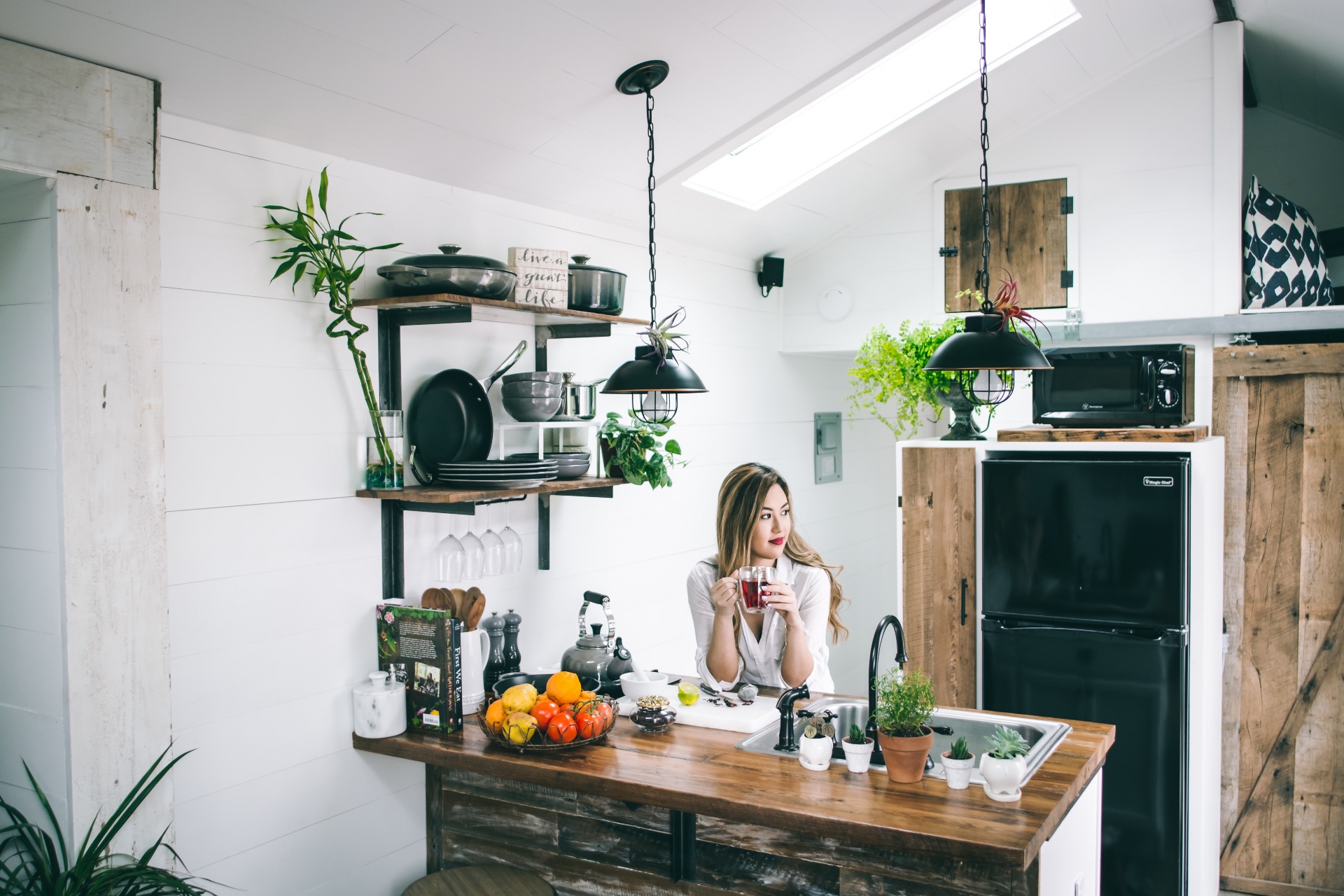 appliance storage on shelves