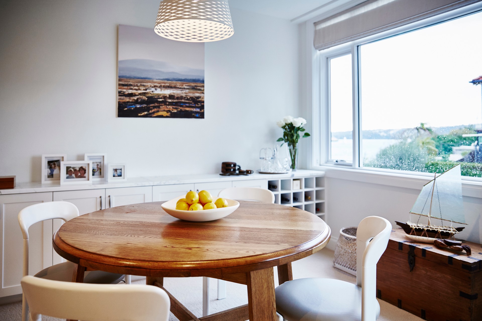 dining room with fruit on table
