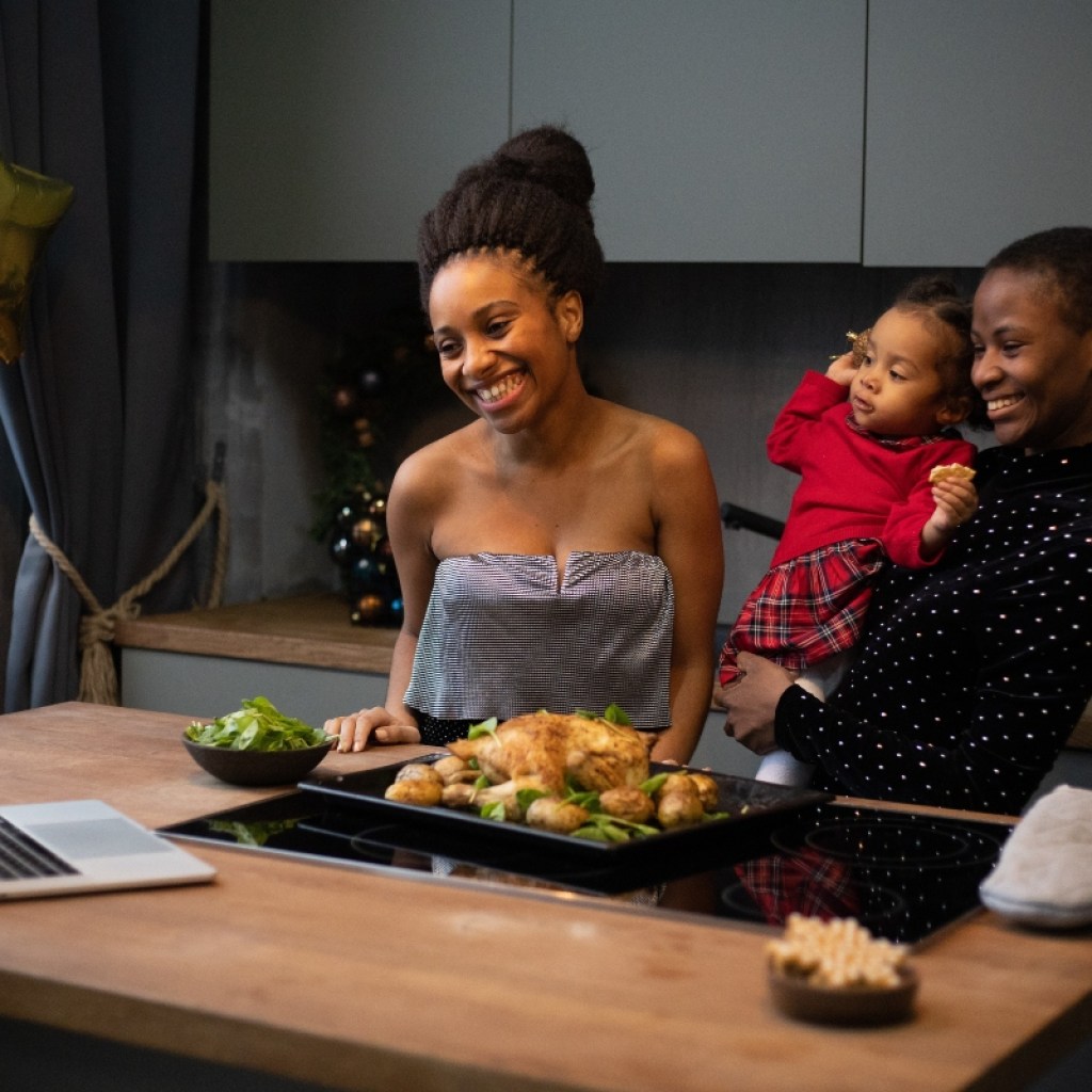 family cooking on video call