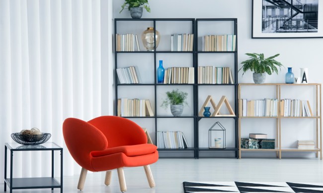 living room with bookshelf