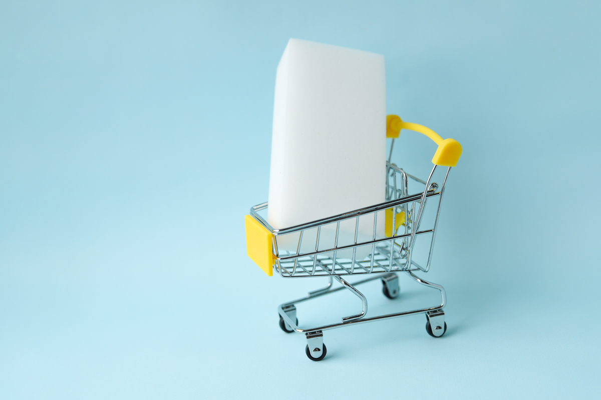 Magic Eraser in a toy shopping cart.