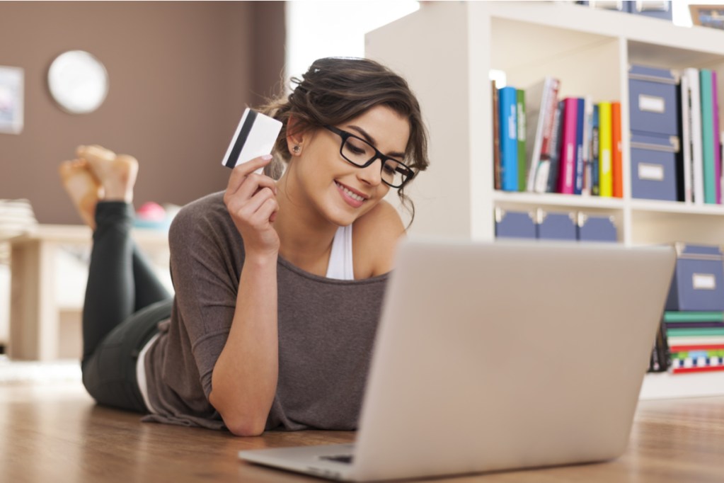Woman doing online shopping at home