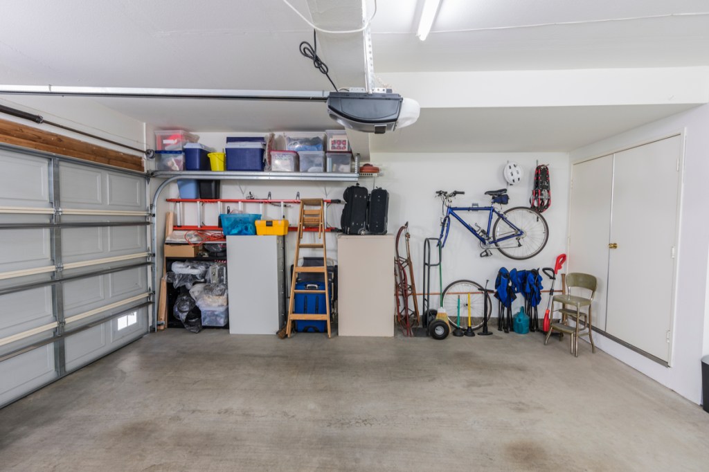 organized garage with racks and shelving