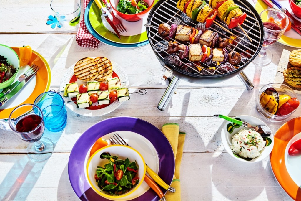 bright and colordul summer food table setup