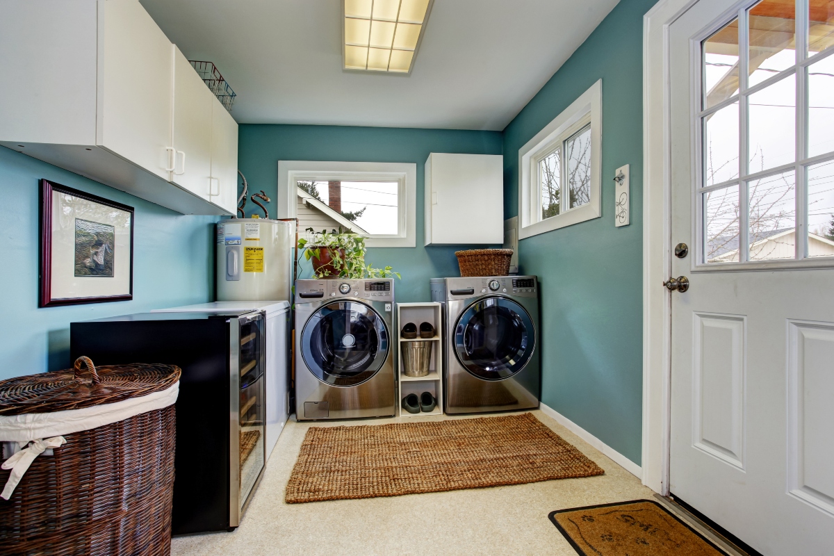 stylish blue laundry room