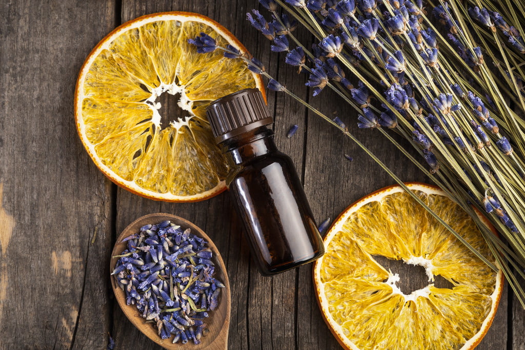 essential oil with lavender and dried orange