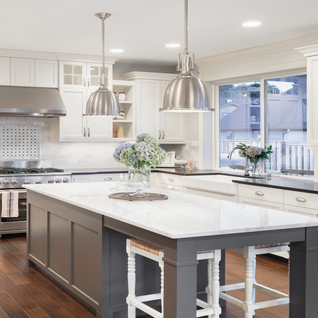 luxury home grey and white kitchen island