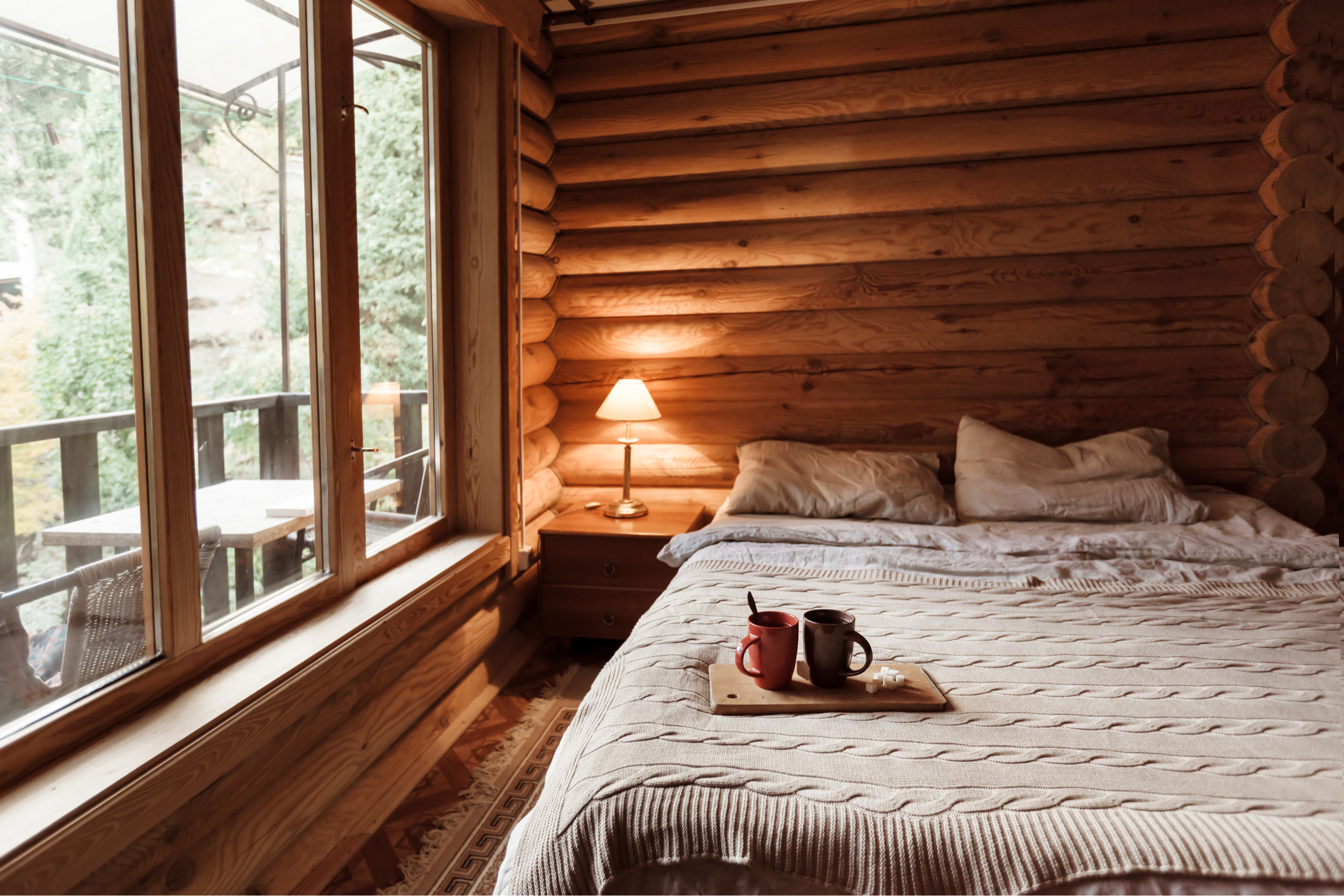Log shop cabin bedroom