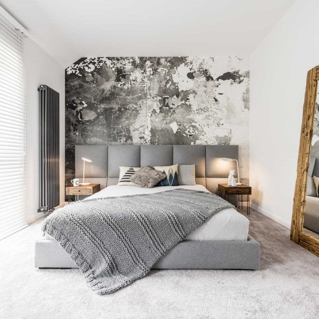 King sized bed in modern bedroom