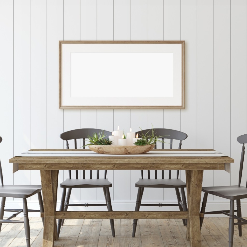 White wood paneled dining room