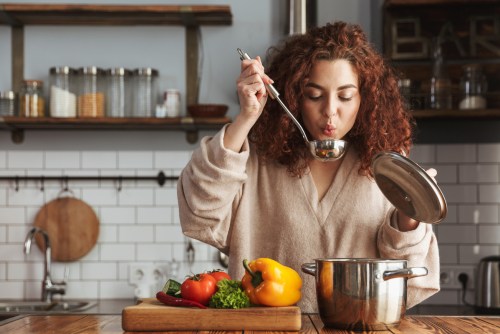 turn any vegetable into soup woman pot ladle
