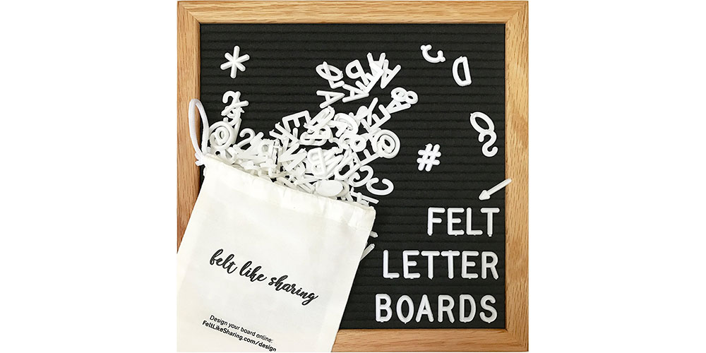 Black 10x10 Felt Letter Board displaying Felt letter Boards.