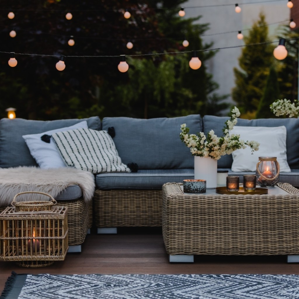 evening outdoor backyard patio setup