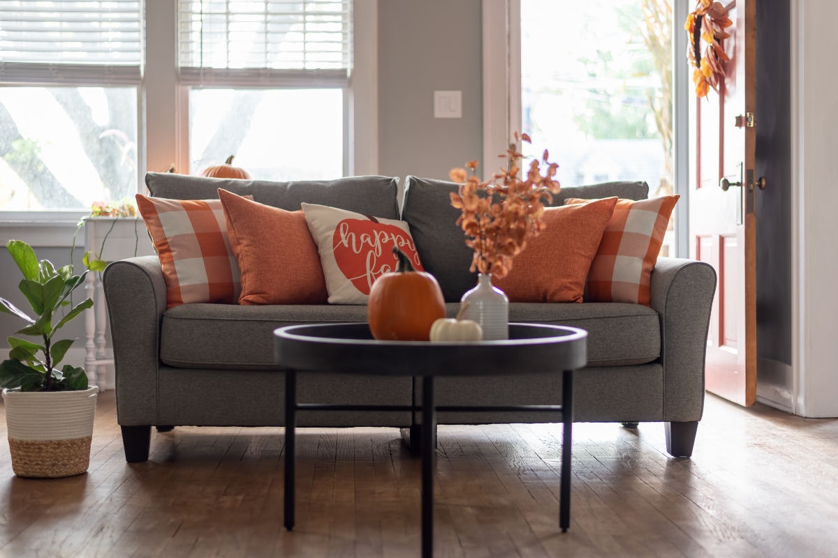 fall living room decor on couch