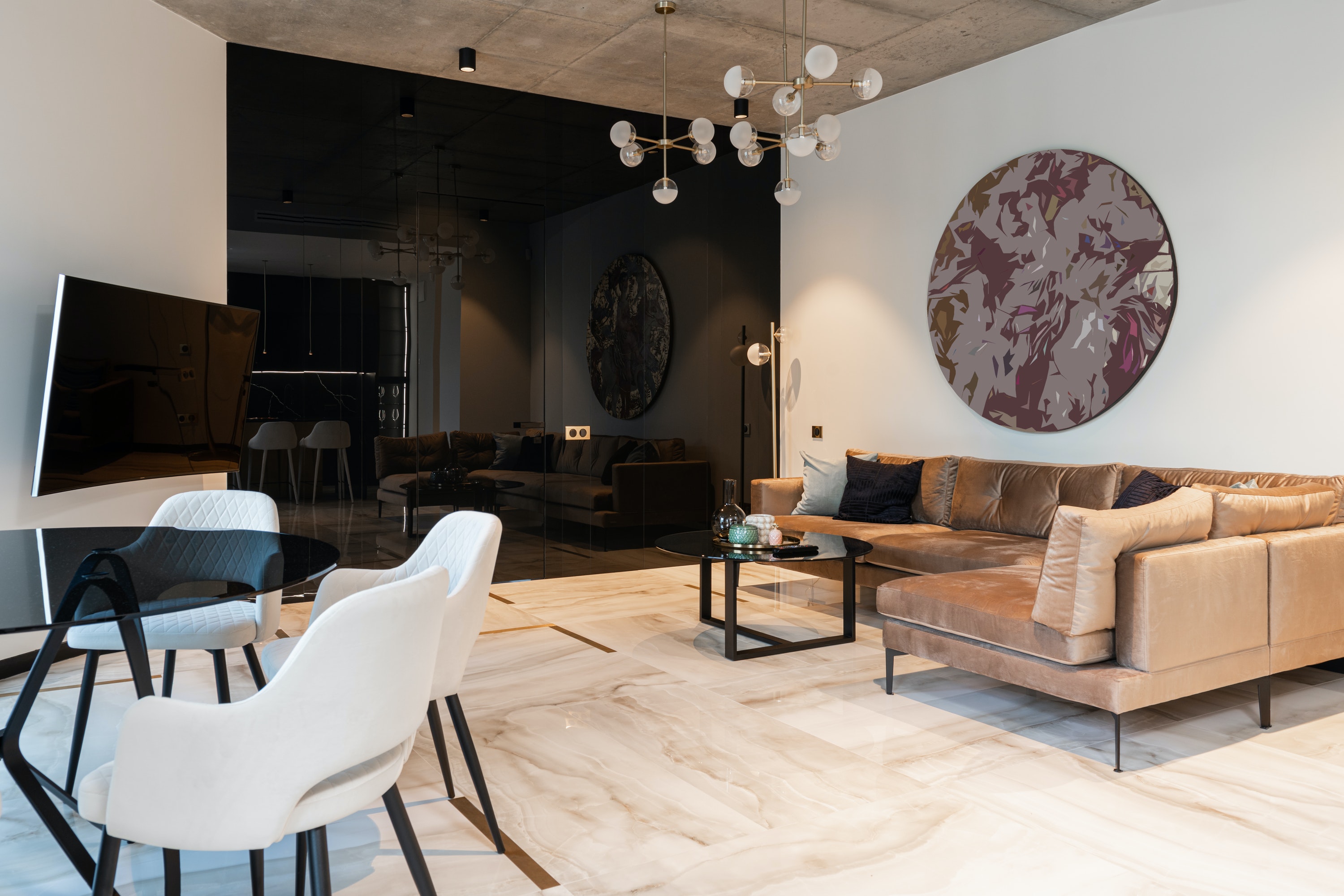 Living room with neutral tones on walls