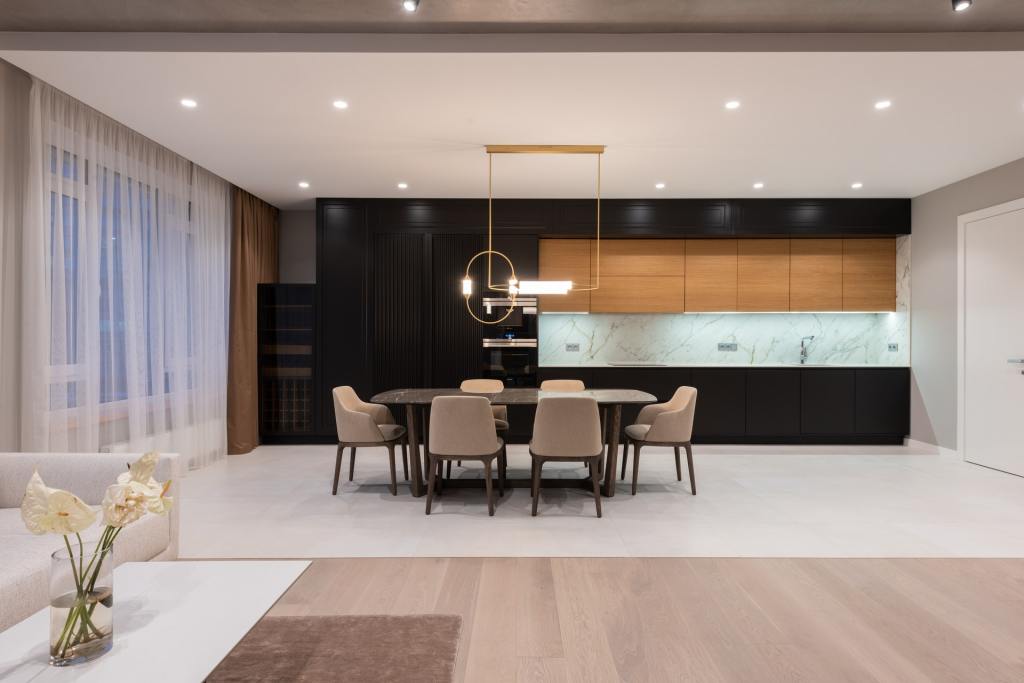 can ceiling lights above modern dining area