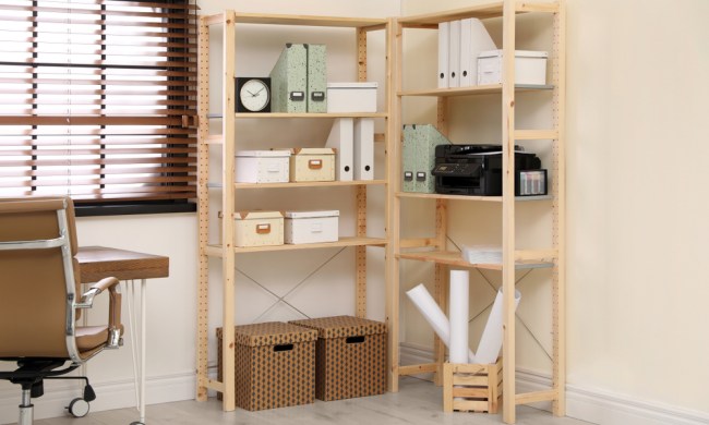 Modern home storage shelves with boxes