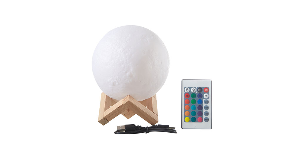 Urban Shop 3D Print Color Changing Moon Lamp on a white background.
