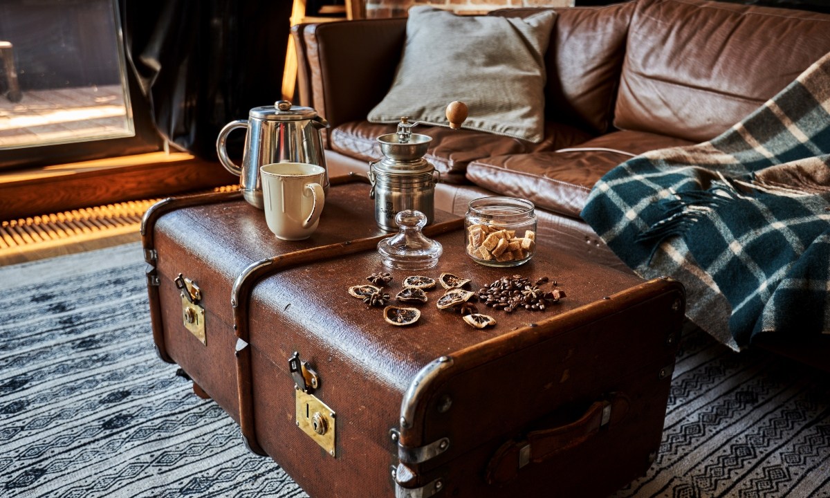 Vintage chest as a living room coffee table