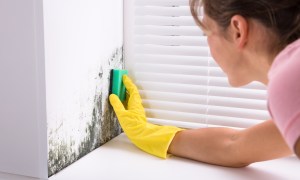 Woman scrubbing mold growth