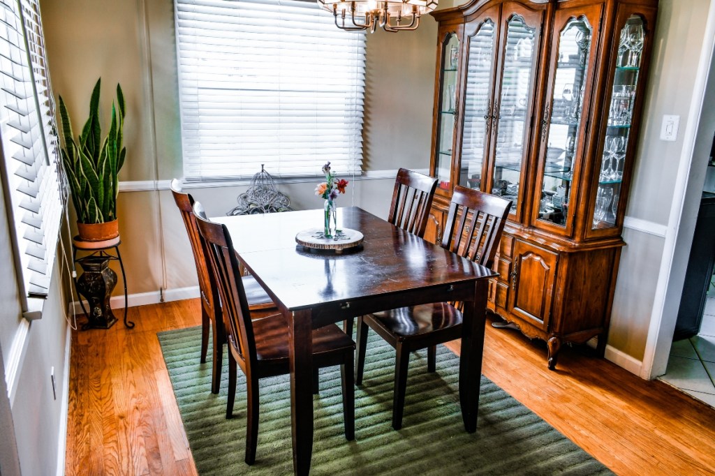 Traditional dining room with a china cabinet