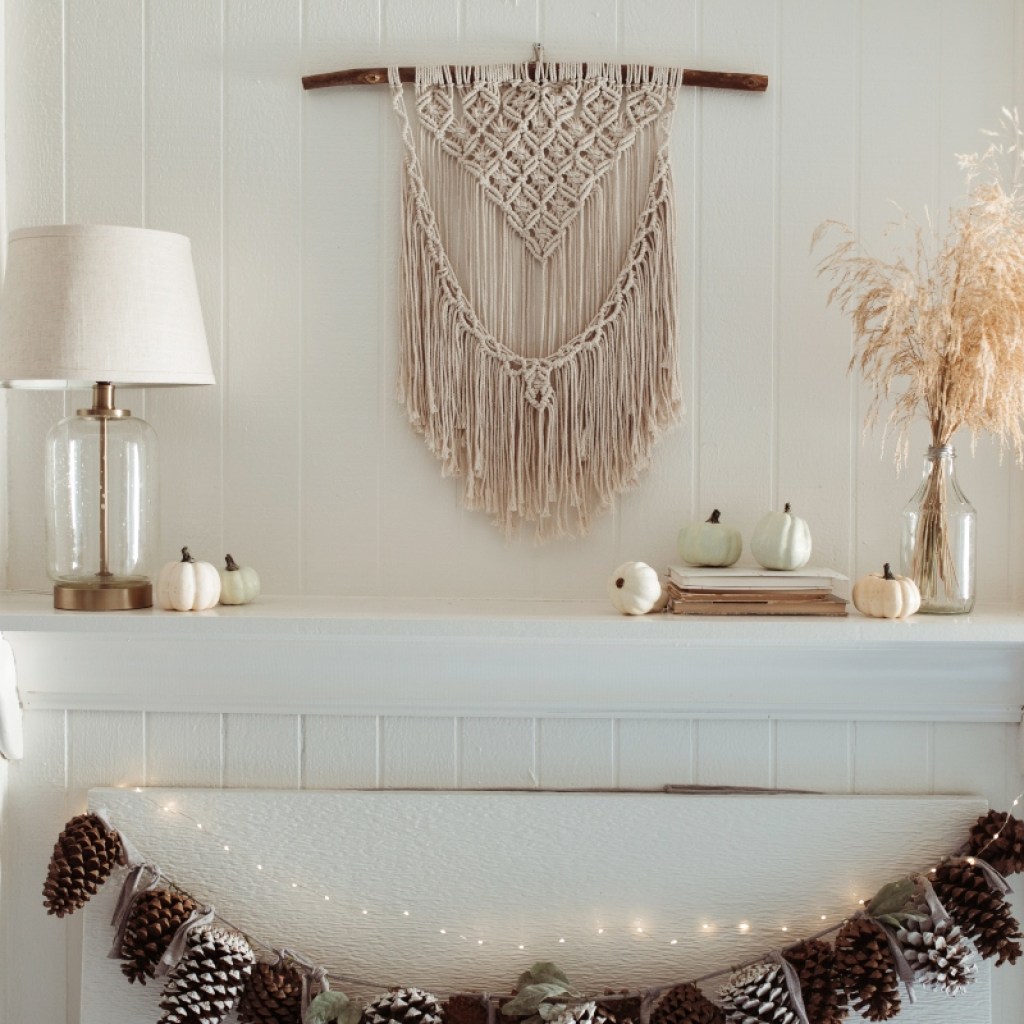 bohemian style fireplace mantle holiday decor