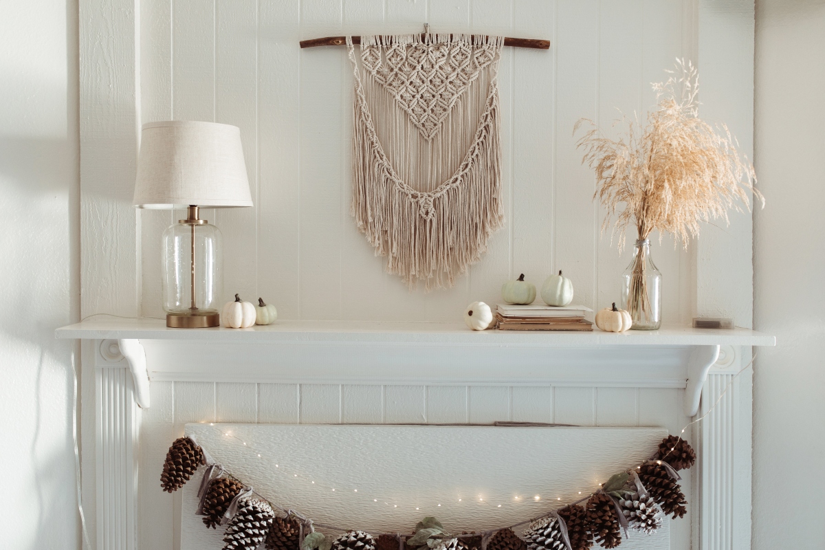 bohemian style fireplace mantle holiday decor