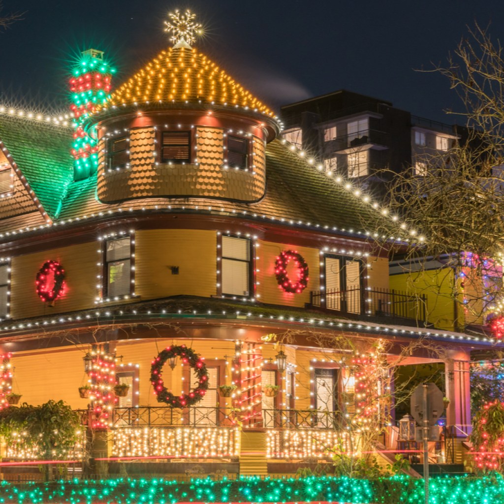 House covered in Christmas lights