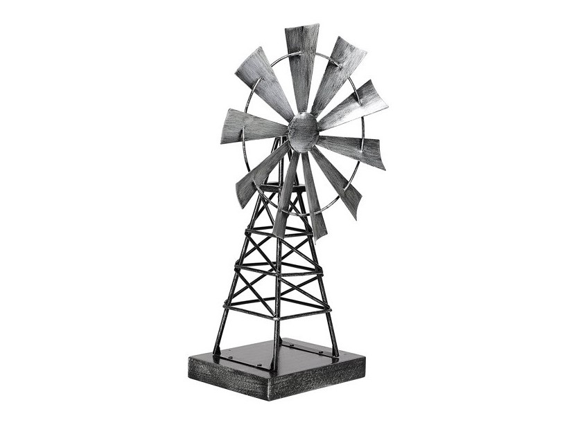Galvanized metal windmill with working and spinnable rotor blades tabletop decoration.
