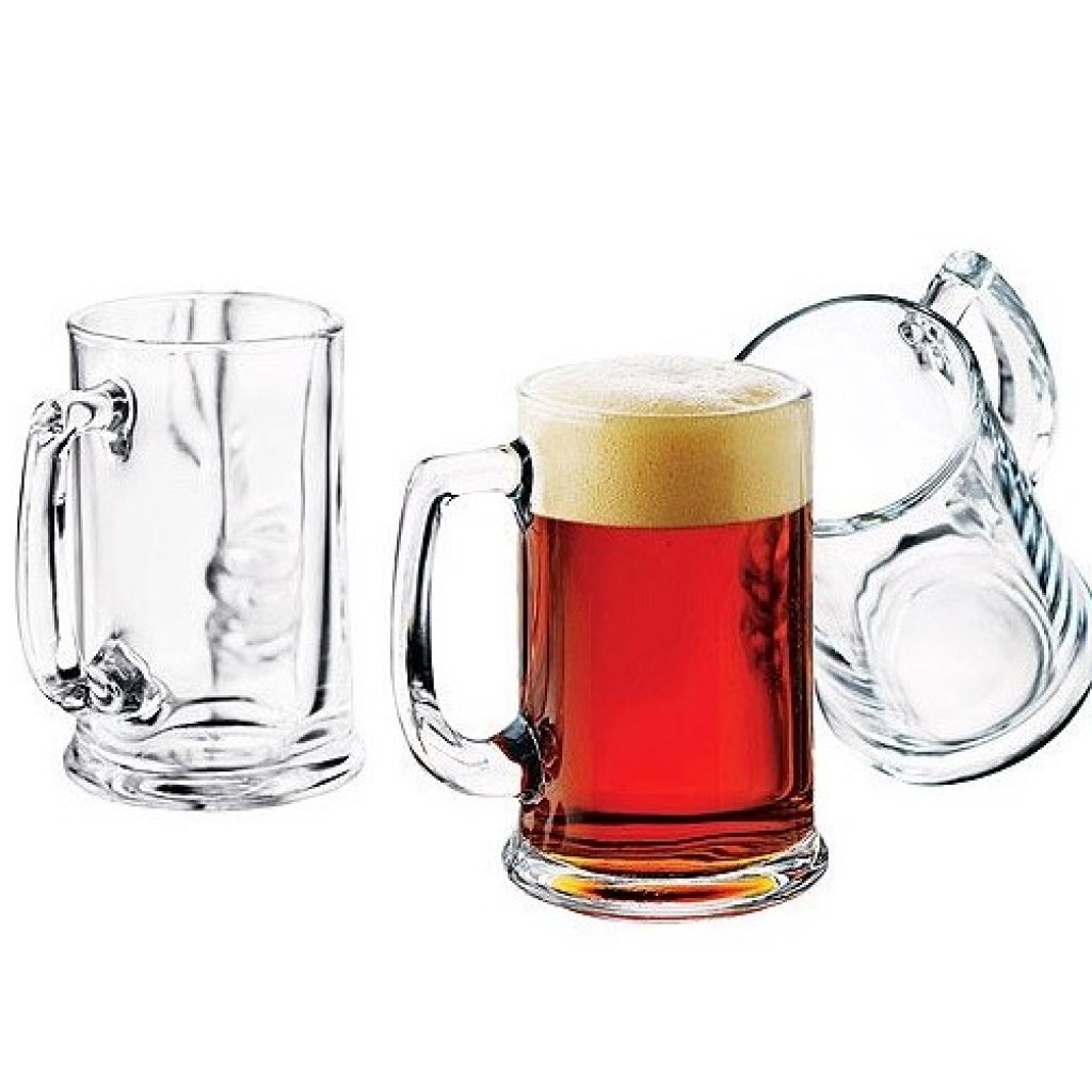 Libbey 15-ounce glass beer mugs.