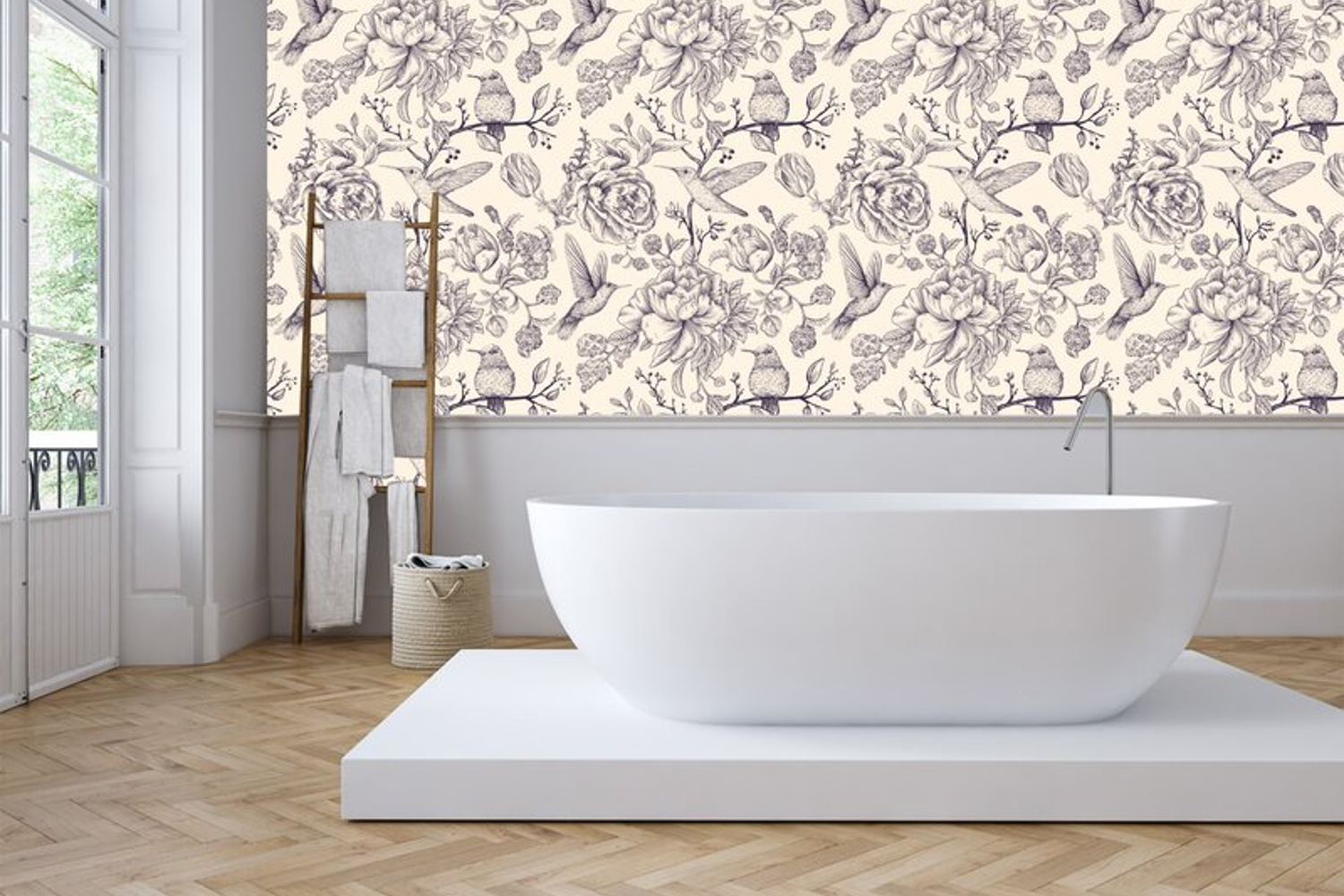 Peonies Cottagecore Wallpaper in Bathroom.
