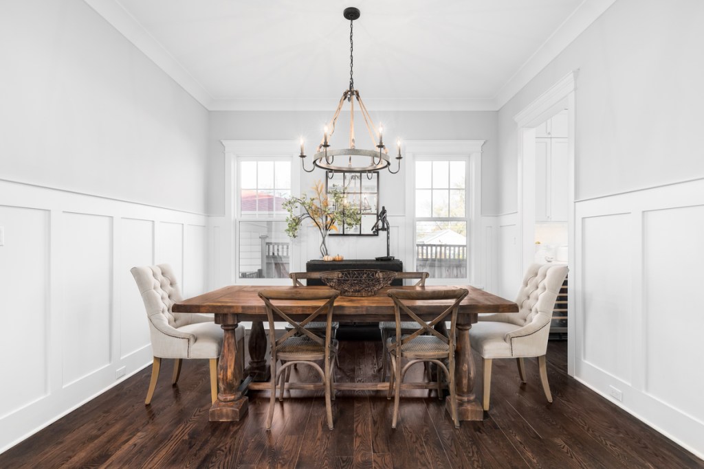 Rustic glam farmhouse styled dining room