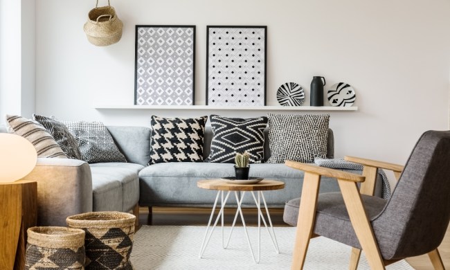 set up of a small grey living room