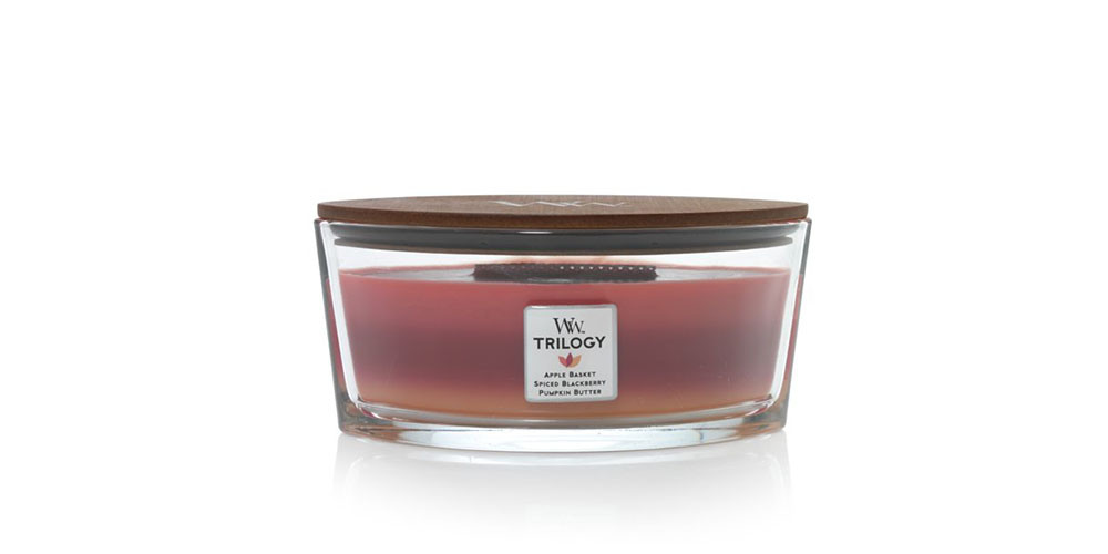 WoodWick Trilogy Autumn Harvest on a white background.