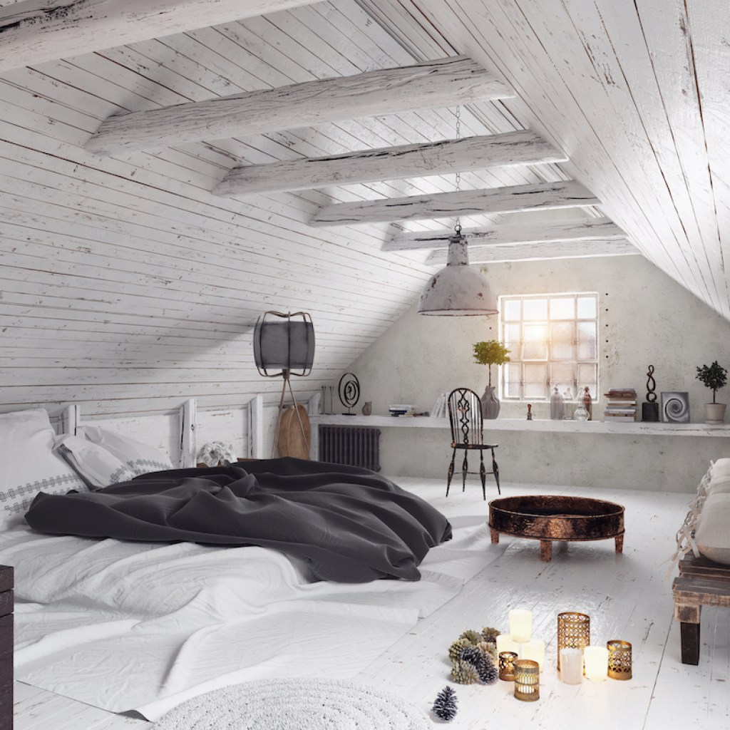 Attic living space painted white