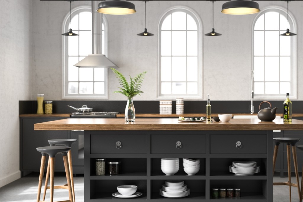 Black and white industrial kitchen