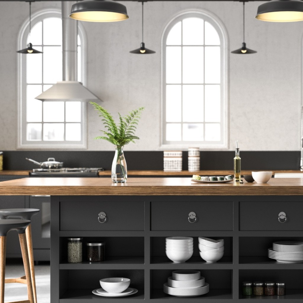 Black and white industrial kitchen